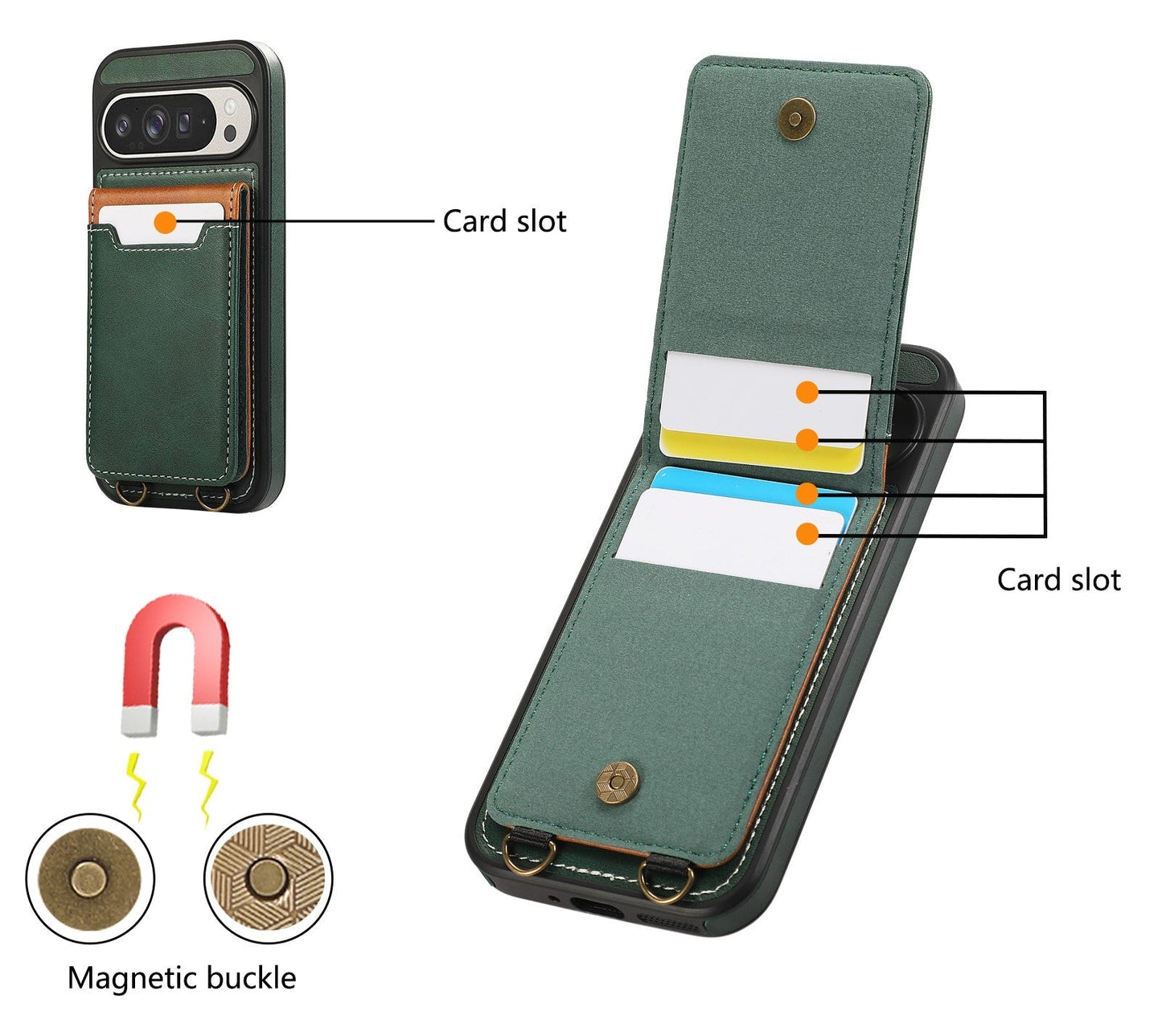 SnapWallet Pixel Leather Card Holder Case with Kickstand & Lanyard