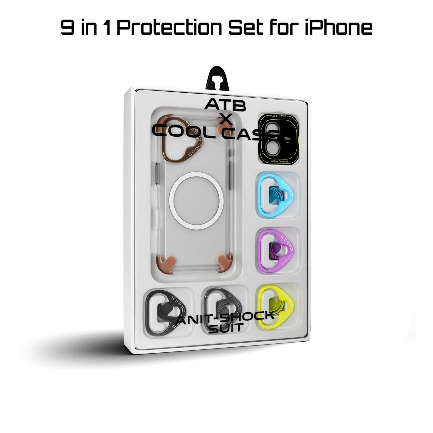 Ultimate 9-in-1 iPhone Protection Kit | Case + Tempered Glass + Lens Guard & 6 Metal Camera Rings(Exclusive)