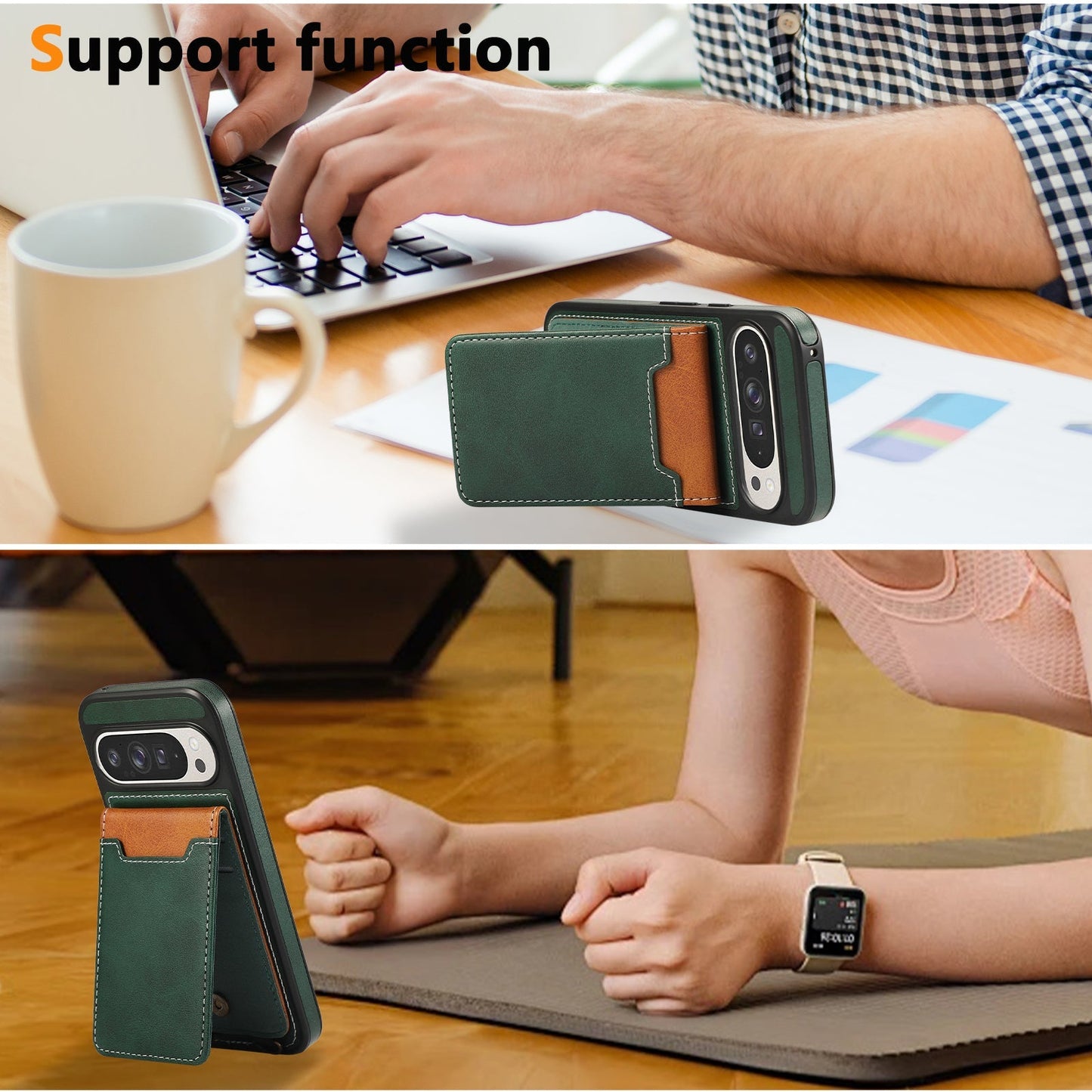 SnapWallet Pixel Leather Card Holder Case with Kickstand & Lanyard